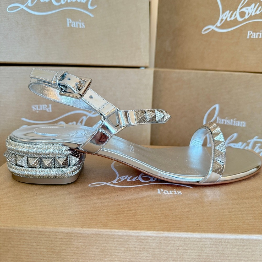 Christian Louboutin Women's Pyrasand 30 studded mirrored leather sandals EU 37.5 - Picture 9 of 16